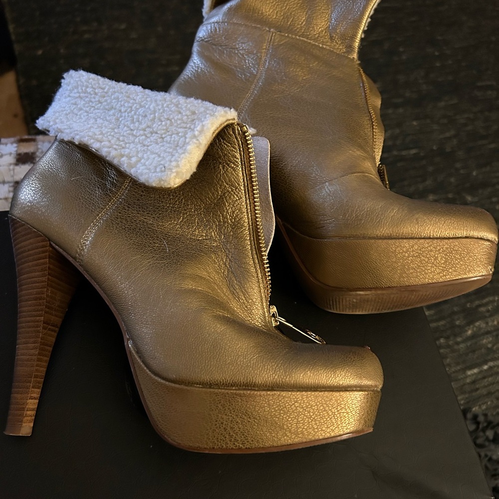 Steve Madden Metallic Heeled Boots with Shearling Cuff